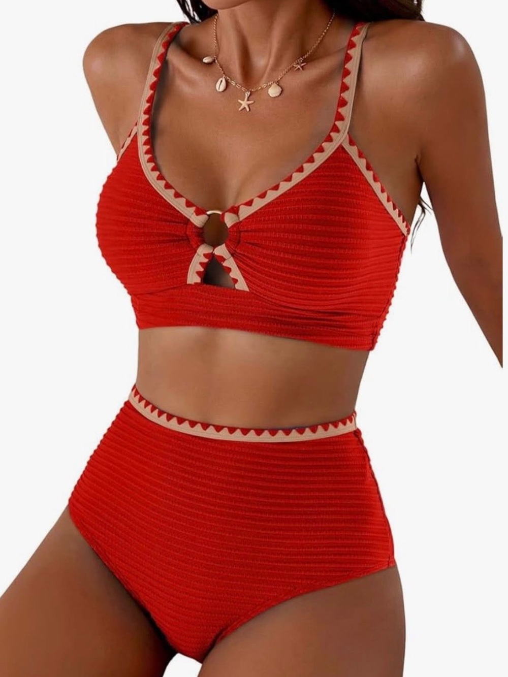 Red High Waisted Two Piece Swim Set Bikini Tomato Girl Euro Summer Beach Pool